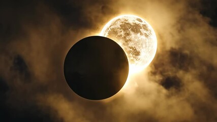 Wall Mural - A solar eclipse is partially obscured by clouds in the sky