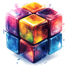 Aufkleber - Colorful translucent cubes are stacked in a captivating formation, creating a modern art piece that reflects light beautifully