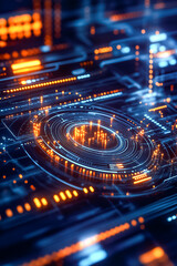 Poster - A vibrant holographic display shows glowing circuits and patterns, showcasing advanced technology in action