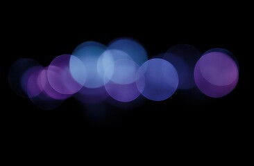 Poster - Blurred bokeh lights on a black background with purple and blue colors, suitable for text overlay or as a design element. Blurry light effects with circles of defocused glow