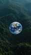 © lililia - The top view reveals Earth's natural beauty, framed by an expansive, lush green forest with a variety of trees and foliage