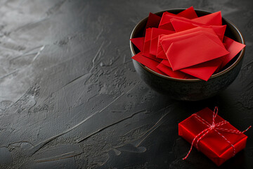 Secret Santa bowl with name slips and a wrapped gift symbolizing holiday exchange and friendship in Christmas setting