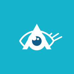 Poster - This is a logo design that depicts a letter A combined with an eye shape in white color on an aqua background 