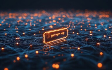 Aufkleber - Highresolution rendering of a glowing input prompt interface surrounded by abstract digital network elements, emphasizing connectivity and technological advancement