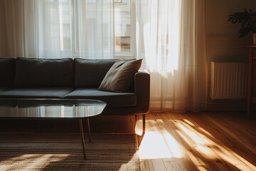 Wall Mural - Modern Living Room with Sunlight Streaming Through Window