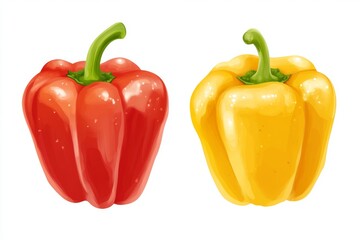 Fresh and vibrant bell peppers in red and yellow colors isolated against a clean white background for culinary inspiration and healthy eating