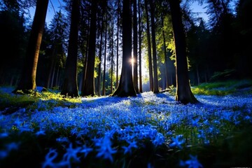 Poster - A mystical forest glowing with ethereal light, mythical creatures resting among the trees, capturing the wonder and pantheistic spirit of a world where everything is alive and connected, symbolizing