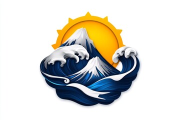Poster - Abstract minimalist design of a sun rising over a mountain, with clean lines and soft colors capturing the peaceful, harmonious essence of nature in pantheism, symbolizing purity and strength