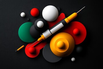 Aufkleber - Abstract minimalist illustration of a stem cell and its potential differentiation paths, with simple, geometric representations of each cell type, capturing the adaptability of stem cells in