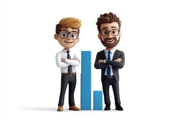 Poster - a 2D cartoon illustration of a bar chart with increasing profits successful business performance white background