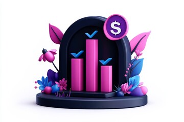 Poster - a 2D cartoon illustration of a financial bar chart with increasing returns success in business white background