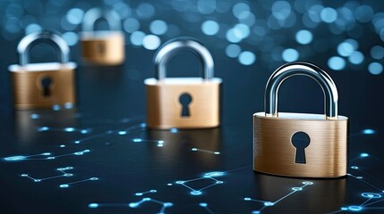 Poster - The illustration features multiple padlock icons connected through a network, symbolizing cybersecurity and data protection