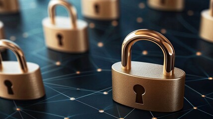 Poster - The illustration features multiple padlock icons connected through a network, symbolizing cybersecurity and data protection