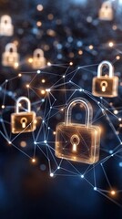 Poster - The illustration features multiple padlock icons connected through a network, symbolizing cybersecurity and data protection
