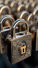 Poster - The illustration features multiple padlock icons connected through a network, symbolizing cybersecurity and data protection