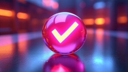 Poster - Digital art with checkmark in glowing orb, futuristic design. Technology and innovation concept