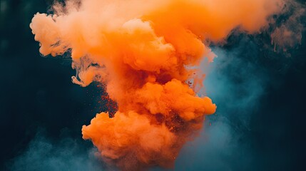 Poster - Vibrant Orange Smoke Explosion on Dark Background