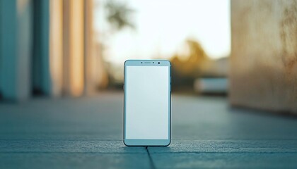 Smartphone Mockup with White Screen on Plain Surface