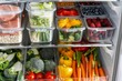 Organized fruits and vegetables in a modern refrigerator