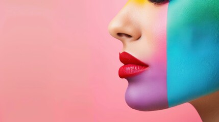 Sticker - Bright and bold art makeup celebrates Pride with rainbow hair and vibrant colors, showcasing selfexpression and inclusivity.