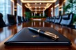 © Sanchai - Close-up of a high-quality pen and portfolio laid out on a meeting table, representing professionalism and preparation, symbolizing readiness and presentation