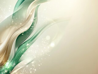 Poster - Abstract background with flowing green and gold waves and sparkling lights.