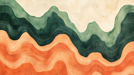 Poster - Abstract wavy pattern with green and orange colors.