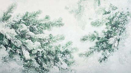 Pine branches of pine trees covered with snow