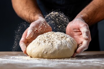 Wall Mural - Minimalist line art of hands kneading dough, capturing the simplicity and movement of bread-making in clean lines, symbolizing tradition and simplicity