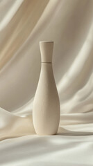 Wall Mural - creamy colored perfume bottle stands tall against soft, flowing background, exuding elegance and simplicity. Its unique shape and texture create serene atmosphere