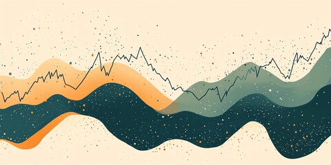 Poster - Abstract line graph with wavy colorful background.