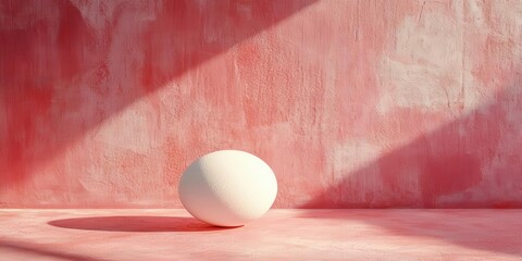 Poster - Single egg on a pink surface, minimalist composition, soft natural light, clean shadow