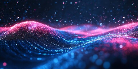 Poster - Abstract background with pink and blue glowing particles.