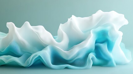 Aufkleber - Abstract blue and white fabric waves, textured and flowing on a blue background.