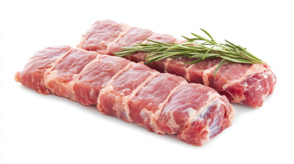 Fresh meat cuts with sprig of rosemary, showcasing quality and freshness. Ideal for culinary use, these cuts are perfect for grilling or roasting