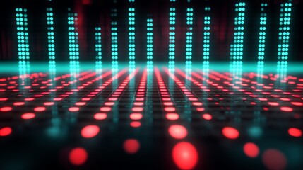Fototapete - Abstract background with glowing red and blue lights, creating a futuristic digital grid.