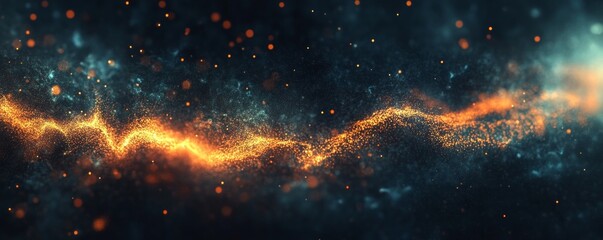 Poster - Abstract cosmic energy flow with glowing particles in dark space
