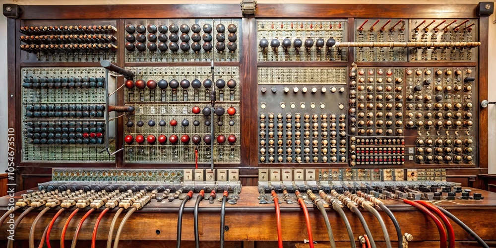 Vintage multiple telephone switchboard from the 20th century, telephone ...