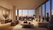 © Chatchanan - A modern living room with clean lines, neutral tones, and sleek furniture,