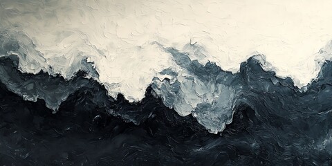 Aufkleber - Abstract painting of dark and light blue shapes resembling mountains.