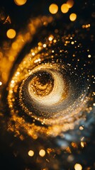 Poster - Golden abstract spiral with bokeh lights, artistic background. Mystical and enchanting concept