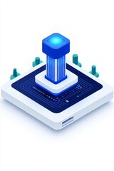 Aufkleber - A futuristic blue tower atop a sleek circuit board, symbolizing advanced technology and digital innovation.