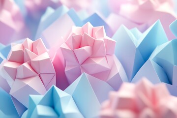 Poster - Abstract pink and blue geometric shapes with a soft focus.