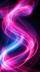 Poster - Abstract swirling pink and blue light streaks on a black background.