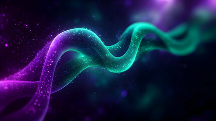 Poster - Colorful abstract wave with shimmering particles in deep space.