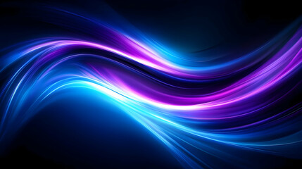 Poster - Vibrant abstract background with flowing waves of blue and purple light on a dark backdrop.