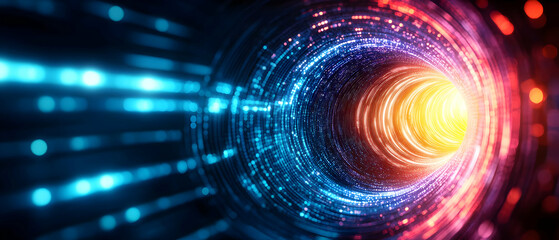 Poster - A vibrant tunnel of light showcasing digital energy in motion, creating a captivating illusion of depth and dynamism.