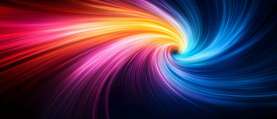 Poster - Colorful swirl of abstract light, blending hues of pink, orange, and blue against a dark background.