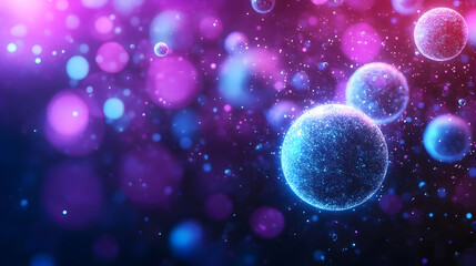 Poster - Colorful abstract background with glowing spheres and bokeh effects, perfect for technology or scientific themes.