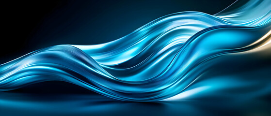Poster - Abstract blue wave design on black background, flowing shapes and smooth curves creating a dynamic, modern visual effect.
